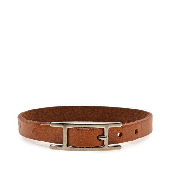 Hermes Api 3 Bracelet in Brown and Silver Leather Metal for Women - Picture 1 of 4